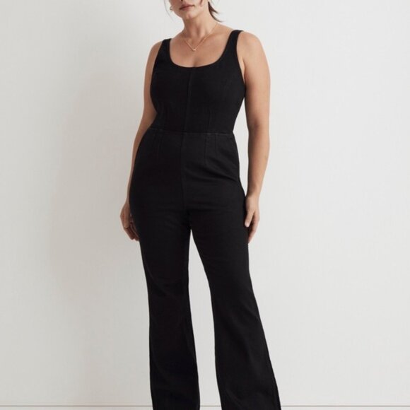 Madewell Woman's NWT Black Denim Flare Leg Jumpsuit Sz 14 Fall - Picture 7 of 7